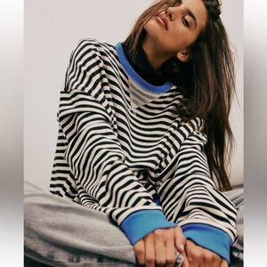 We the Free Classic Striped Oversized Crewneck ~ Black Combo